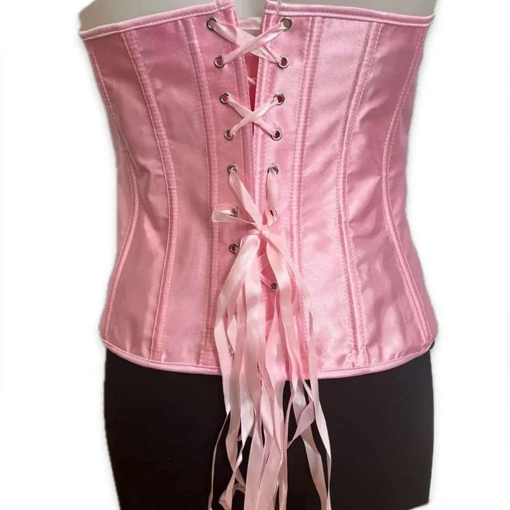 Satin Pink Shapewear Corset Top Coquette Balletcore Valentine's Day Size Large